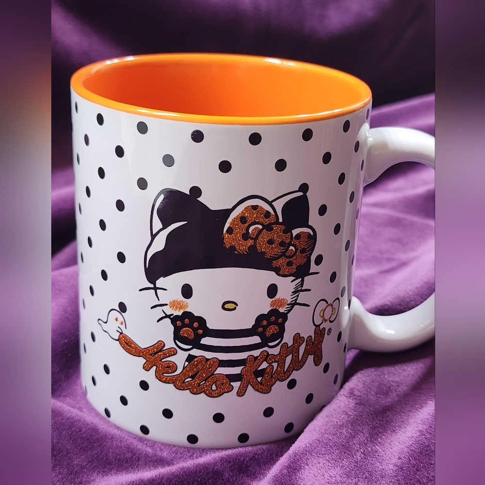 Hello Kitty Cat Burglar Mug Black and White Polkadot Mug Halloween Mug